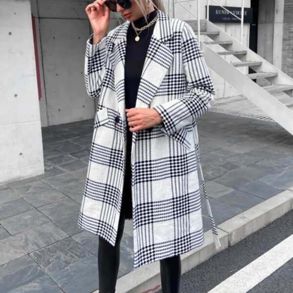 Jackets & Blazers - CLASSY Houndstooth Print Trench Coat / Jacket